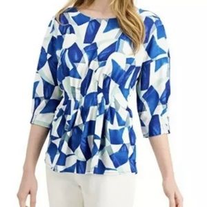 Alfani Women’s 3/4 Sleeve Cinched Waist Pleated Printed Top S